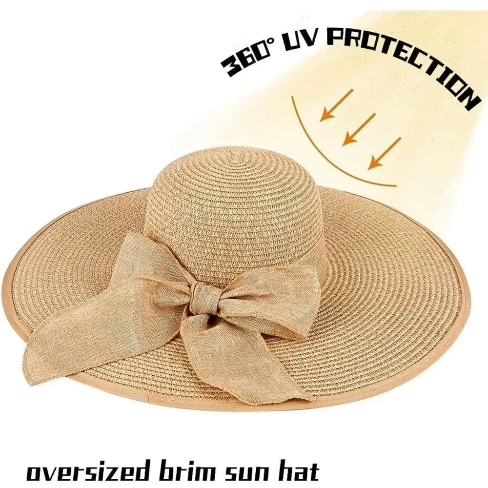 Women Summer Big Floppy Foldable Sun Straw Hat UPF 50+ Beach Hat